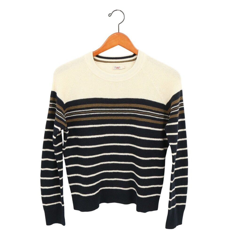 Faherty Throwback Waffle Crew Neck Striped Ivory … - image 3
